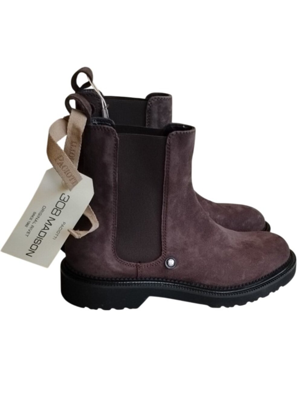 NIB 308 Madison Original Rivet Suede Chelsea Ankle Boots 36.5 Moka Brown